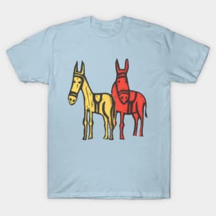 Donkeys, double donkeys on blue T-Shirt